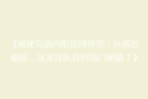 《揭秘乌迪内斯足球传奇：从低谷崛起，这支球队有何独门秘籍？》