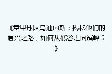 《意甲球队乌迪内斯:揭秘他们的复兴之路,如何从低谷走向巅峰?》