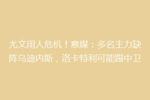 尤文用人危机！意媒：多名主力缺阵乌迪内斯，洛卡特利可能踢中卫