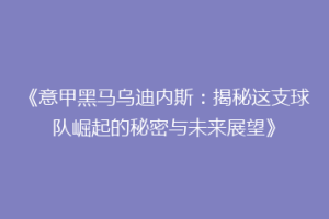 《意甲黑马乌迪内斯：揭秘这支球队崛起的秘密与未来展望》