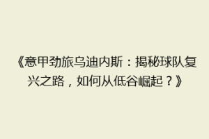 《意甲劲旅乌迪内斯：揭秘球队复兴之路，如何从低谷崛起？》