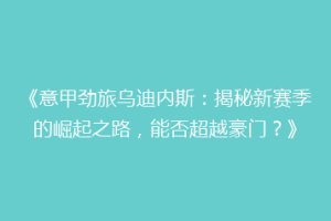 《意甲劲旅乌迪内斯：揭秘新赛季的崛起之路，能否超越豪门？》