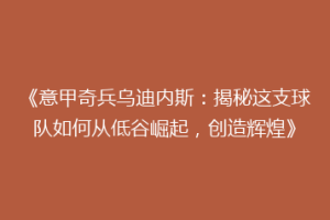 《意甲奇兵乌迪内斯：揭秘这支球队如何从低谷崛起，创造辉煌》