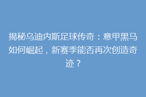 揭秘乌迪内斯足球传奇：意甲黑马如何崛起，新赛季能否再次创造奇迹？