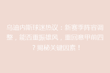 乌迪内斯球迷热议:新赛季阵容调整,能否重振雄风,重回意甲前四?揭秘关键因素!