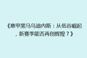 《意甲黑马乌迪内斯：从低谷崛起，新赛季能否再创辉煌？》