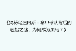 《揭秘乌迪内斯：意甲球队背后的崛起之谜，为何成为黑马？》