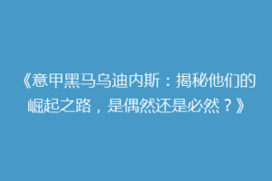 《意甲黑马乌迪内斯：揭秘他们的崛起之路，是偶然还是必然？》