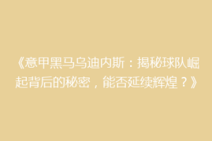 《意甲黑马乌迪内斯：揭秘球队崛起背后的秘密，能否延续辉煌？》