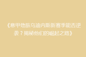 《意甲劲旅乌迪内斯新赛季能否逆袭？揭秘他们的崛起之路》