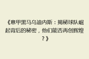 《意甲黑马乌迪内斯：揭秘球队崛起背后的秘密，他们能否再创辉煌？》