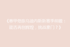 《意甲劲旅乌迪内斯新赛季前瞻：能否再创辉煌，挑战豪门？》