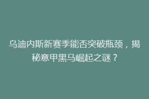乌迪内斯新赛季能否突破瓶颈，揭秘意甲黑马崛起之谜？