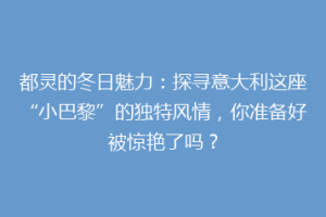 都灵的冬日魅力：探寻意大利这座“小巴黎”的独特风情，你准备好被惊艳了吗？