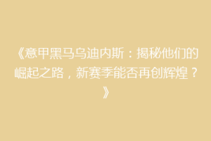 《意甲黑马乌迪内斯：揭秘他们的崛起之路，新赛季能否再创辉煌？》