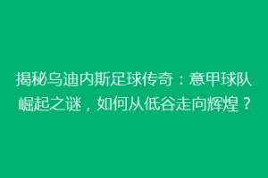 揭秘乌迪内斯足球传奇：意甲球队崛起之谜，如何从低谷走向辉煌？