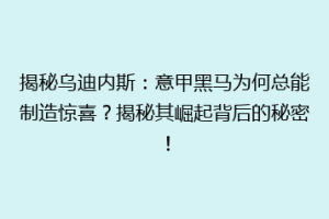 揭秘乌迪内斯：意甲黑马为何总能制造惊喜？揭秘其崛起背后的秘密！