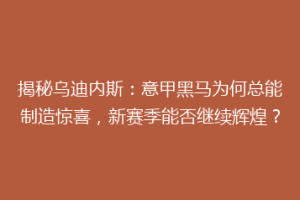 揭秘乌迪内斯：意甲黑马为何总能制造惊喜，新赛季能否继续辉煌？