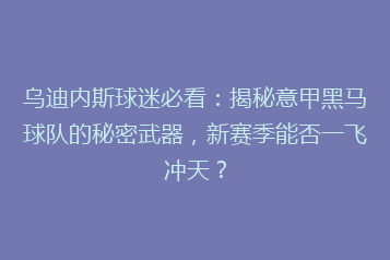 乌迪内斯球迷必看:揭秘意甲黑马球队的秘密武器,新赛季能否一飞冲天?