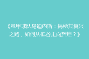《意甲球队乌迪内斯：揭秘其复兴之路，如何从低谷走向辉煌？》