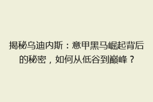 揭秘乌迪内斯：意甲黑马崛起背后的秘密，如何从低谷到巅峰？