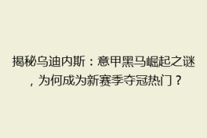 揭秘乌迪内斯：意甲黑马崛起之谜，为何成为新赛季夺冠热门？