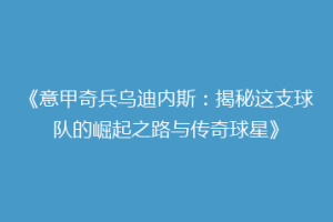 《意甲奇兵乌迪内斯：揭秘这支球队的崛起之路与传奇球星》