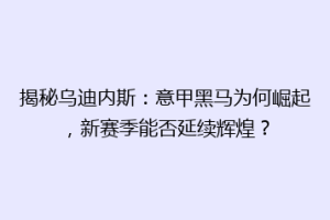 揭秘乌迪内斯：意甲黑马为何崛起，新赛季能否延续辉煌？