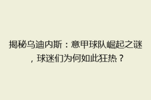 揭秘乌迪内斯：意甲球队崛起之谜，球迷们为何如此狂热？