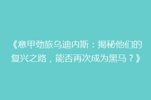 《意甲劲旅乌迪内斯：揭秘他们的复兴之路，能否再次成为黑马？》