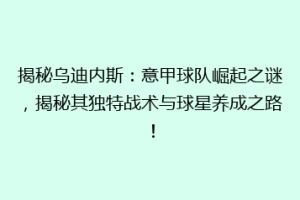 揭秘乌迪内斯：意甲球队崛起之谜，揭秘其独特战术与球星养成之路！