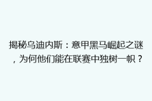 揭秘乌迪内斯：意甲黑马崛起之谜，为何他们能在联赛中独树一帜？
