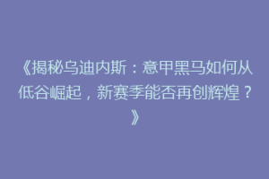 《揭秘乌迪内斯：意甲黑马如何从低谷崛起，新赛季能否再创辉煌？》