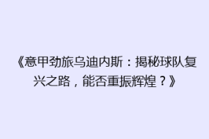 《意甲劲旅乌迪内斯：揭秘球队复兴之路，能否重振辉煌？》