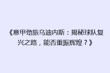 《意甲劲旅乌迪内斯:揭秘球队复兴之路,能否重振辉煌?》