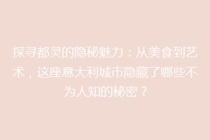 探寻都灵的隐秘魅力：从美食到艺术，这座意大利城市隐藏了哪些不为人知的秘密？
