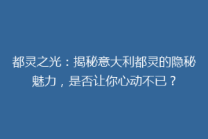 都灵之光：揭秘意大利都灵的隐秘魅力，是否让你心动不已？