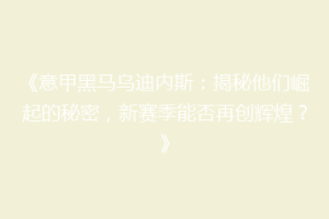 《意甲黑马乌迪内斯：揭秘他们崛起的秘密，新赛季能否再创辉煌？》