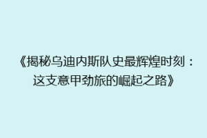 《揭秘乌迪内斯队史最辉煌时刻：这支意甲劲旅的崛起之路》