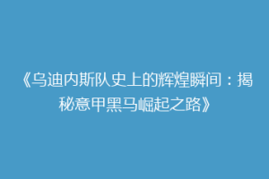 《乌迪内斯队史上的辉煌瞬间：揭秘意甲黑马崛起之路》