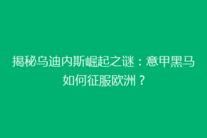 揭秘乌迪内斯崛起之谜：意甲黑马如何征服欧洲？