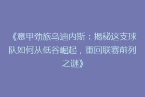 《意甲劲旅乌迪内斯：揭秘这支球队如何从低谷崛起，重回联赛前列之谜》