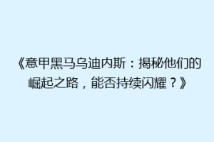 《意甲黑马乌迪内斯：揭秘他们的崛起之路，能否持续闪耀？》