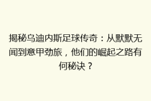 揭秘乌迪内斯足球传奇：从默默无闻到意甲劲旅，他们的崛起之路有何秘诀？