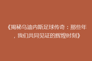 《揭秘乌迪内斯足球传奇：那些年，我们共同见证的辉煌时刻》
