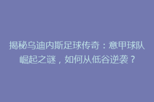 揭秘乌迪内斯足球传奇：意甲球队崛起之谜，如何从低谷逆袭？