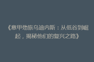 《意甲劲旅乌迪内斯：从低谷到崛起，揭秘他们的复兴之路》