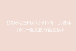 《揭秘乌迪内斯足球传奇：那些年，我们一起追的绿茵星辰》