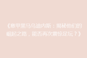 《意甲黑马乌迪内斯：揭秘他们的崛起之路，能否再次震惊足坛？》