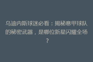 乌迪内斯球迷必看：揭秘意甲球队的秘密武器，是哪位新星闪耀全场？